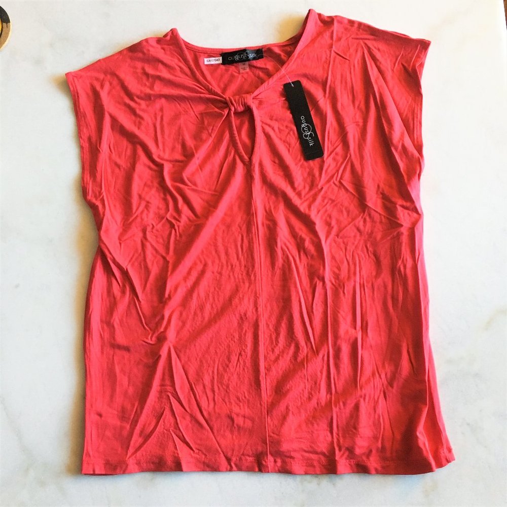 New! NWT August Silk red keyhole neck top / shirt / tee (M) short sleeve tee
